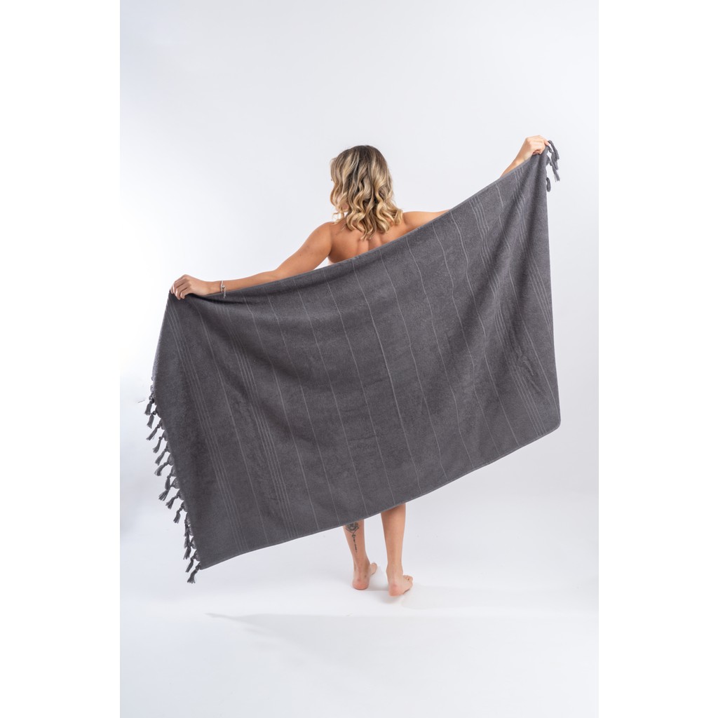 Cotton Therapy 100 x 170CM Büyük Plaj Banyo Duş Havlusu Saçaklı 100% Pamuklu - 100 x 170 cm - Koyu Gri El / Yüz Havlusu Fiyatı