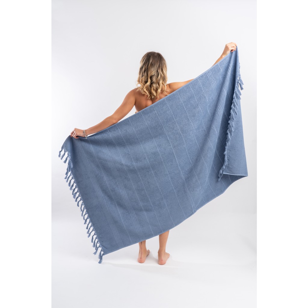 Cotton Therapy 100 x 170CM Büyük Plaj Banyo Duş Havlusu Saçaklı 100% Pamuklu - 100 x 170 cm - Mavi El / Yüz Havlusu Fiyatı