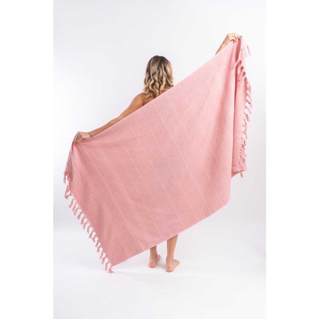 Cotton Therapy 100 x 170CM Büyük Plaj Banyo Duş Havlusu Saçaklı 100% Pamuklu - 100 x 170 cm - Pembe El / Yüz Havlusu Fiyatı