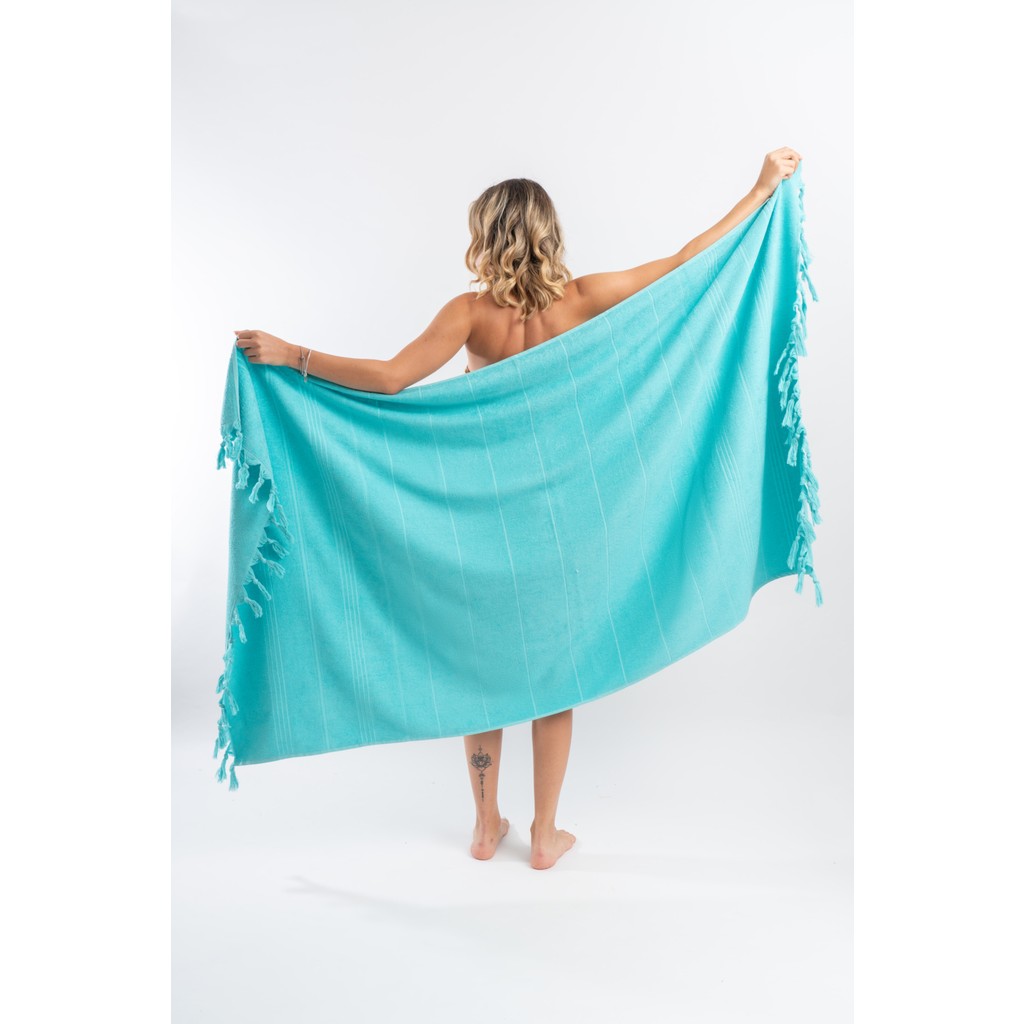 Cotton Therapy 100 x 170CM Büyük Plaj Banyo Duş Havlusu Saçaklı 100% Pamuklu - 100 x 170 cm - Turkuaz El / Yüz Havlusu Fiyatı