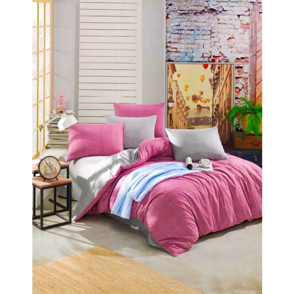 cottonevs Ev Tekstili Pamuklu Çift Kişilik Battal Boy Gül Kurusu-Gri Nevresim Takımı - Gül Kurusu - 200 x 220  cm Nevresim Takımı Fiyatı