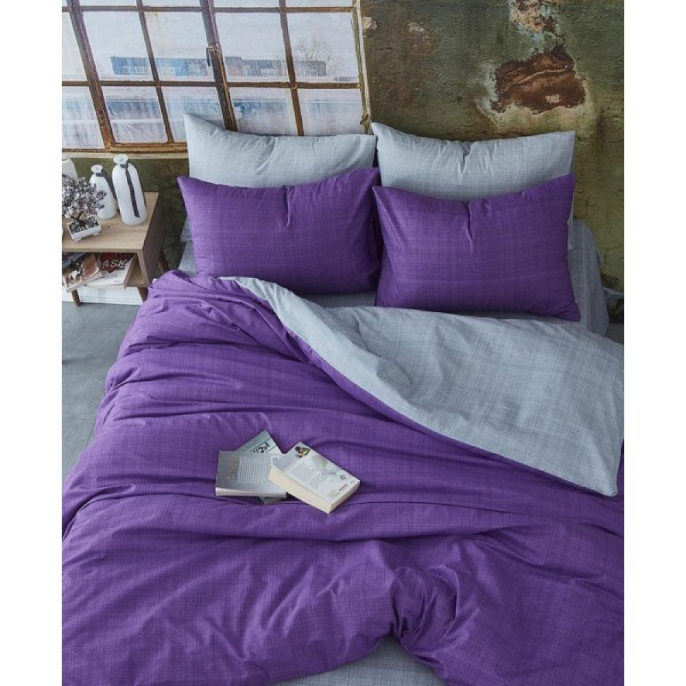 cottonevs Mürdüm & Gri Pamuklu Çift Kişilik Battal Boy Nevresim Takımı - 220 x 240 cm - Mürdüm - Gri Nevresim Takımı Fiyatı