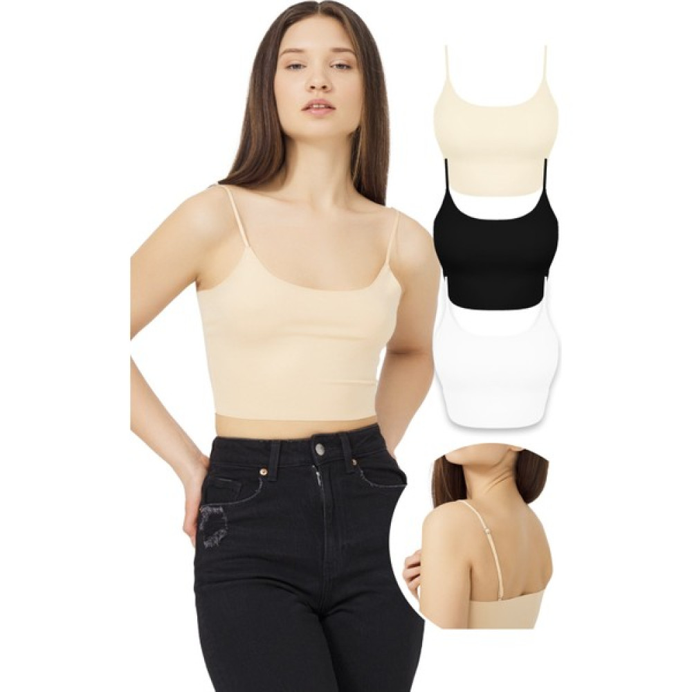 COTTONHILL Ayarlanabilir Ince Askılı Lazer Kesim Crop Büstiyer 3'lü Paket-3 Bayan Atlet Fiyatı