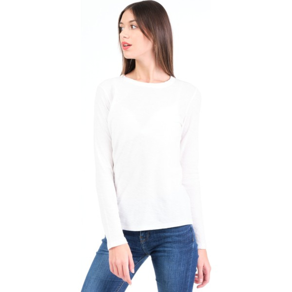 COTTONY PURE Beyaz Bisiklet Yaka Organik Uzun Kollu Pamuklu Tişört Bayan T-shirt Fiyatı