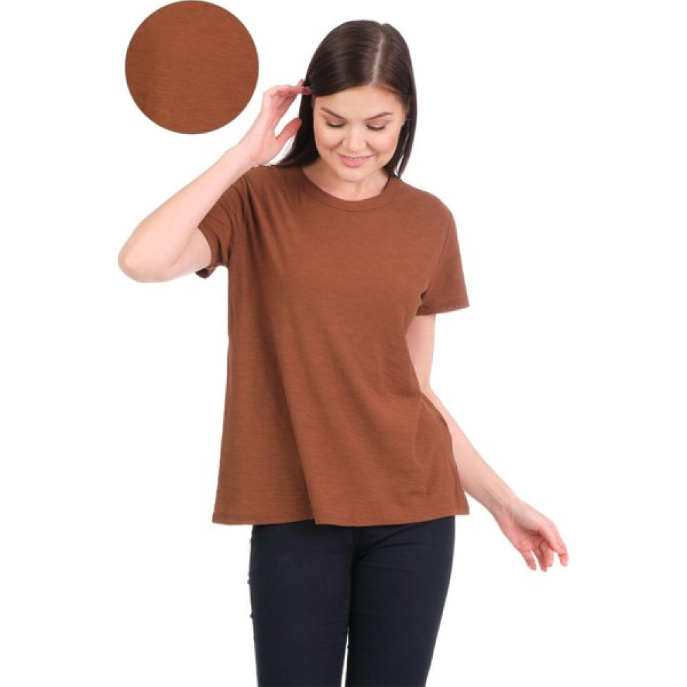 COTTONY PURE Kahverengi Bisiklet Yaka Organik Pamuklu Tişört Bayan T-shirt Fiyatı