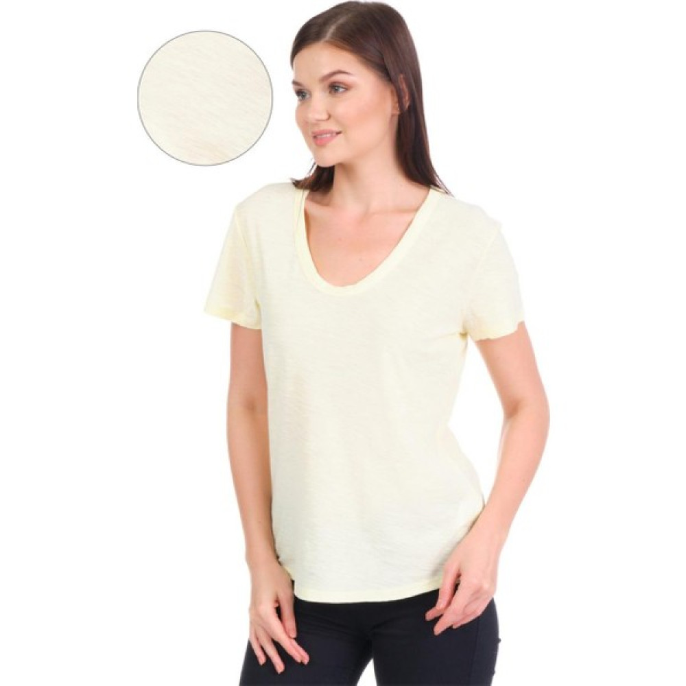 COTTONY PURE Sarı V Yaka Organik Pamuklu Tişört Bayan T-shirt Fiyatı