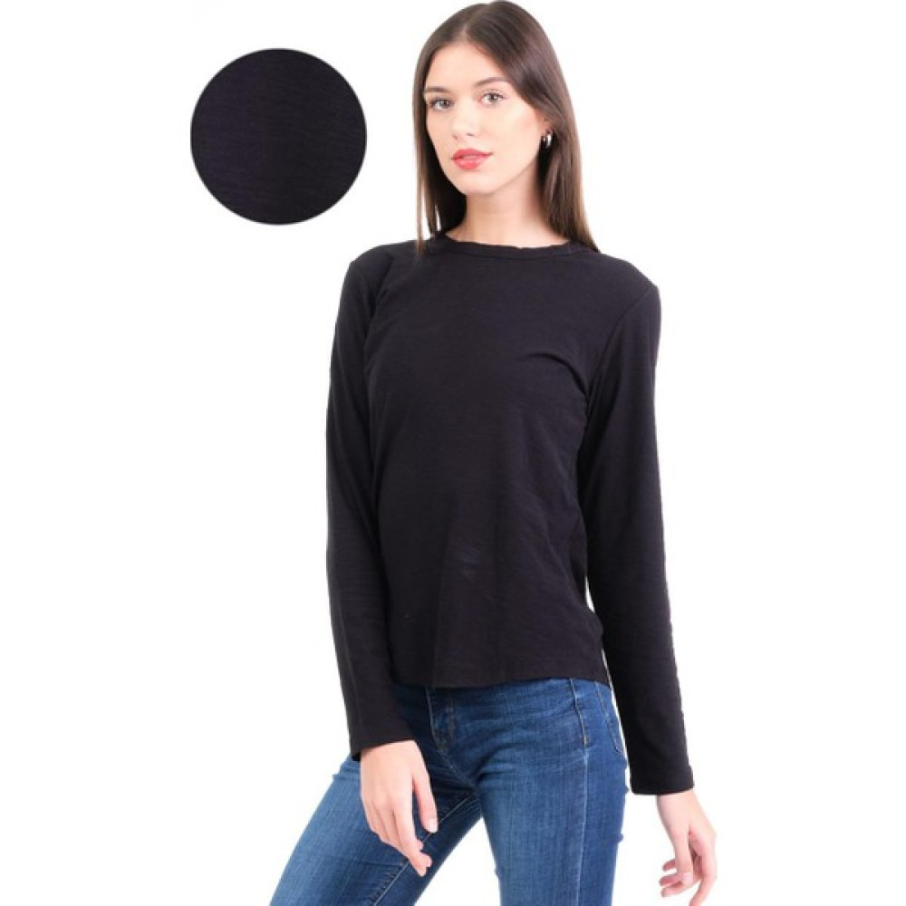 COTTONY PURE Siyah Bisiklet Yaka Organik Pamuklu Uzun Kollu Tişört Bayan T-shirt Fiyatı