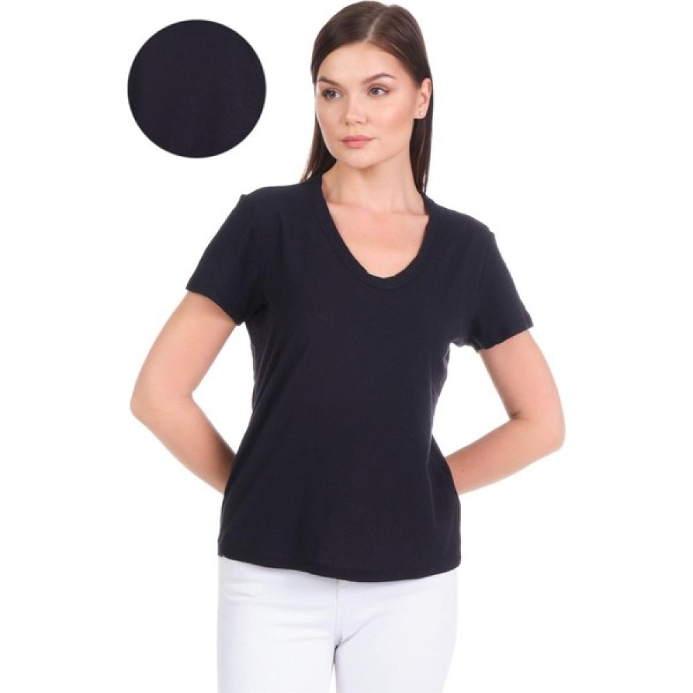 COTTONY PURE Siyah V Yaka Organik Pamuklu Tişört Bayan T-shirt Fiyatı