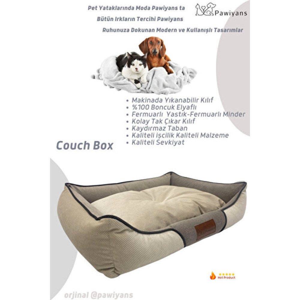 Couch Box Kedi Köpek Yatağı Üst Kalite Yıkanabilir Fermuarlı Kılıf. Astarlı Elyaf.minderli - Krem - Xlarge: 71 x 84 x 18 cm Evcil Hayvan Ürünleri Fiyatı