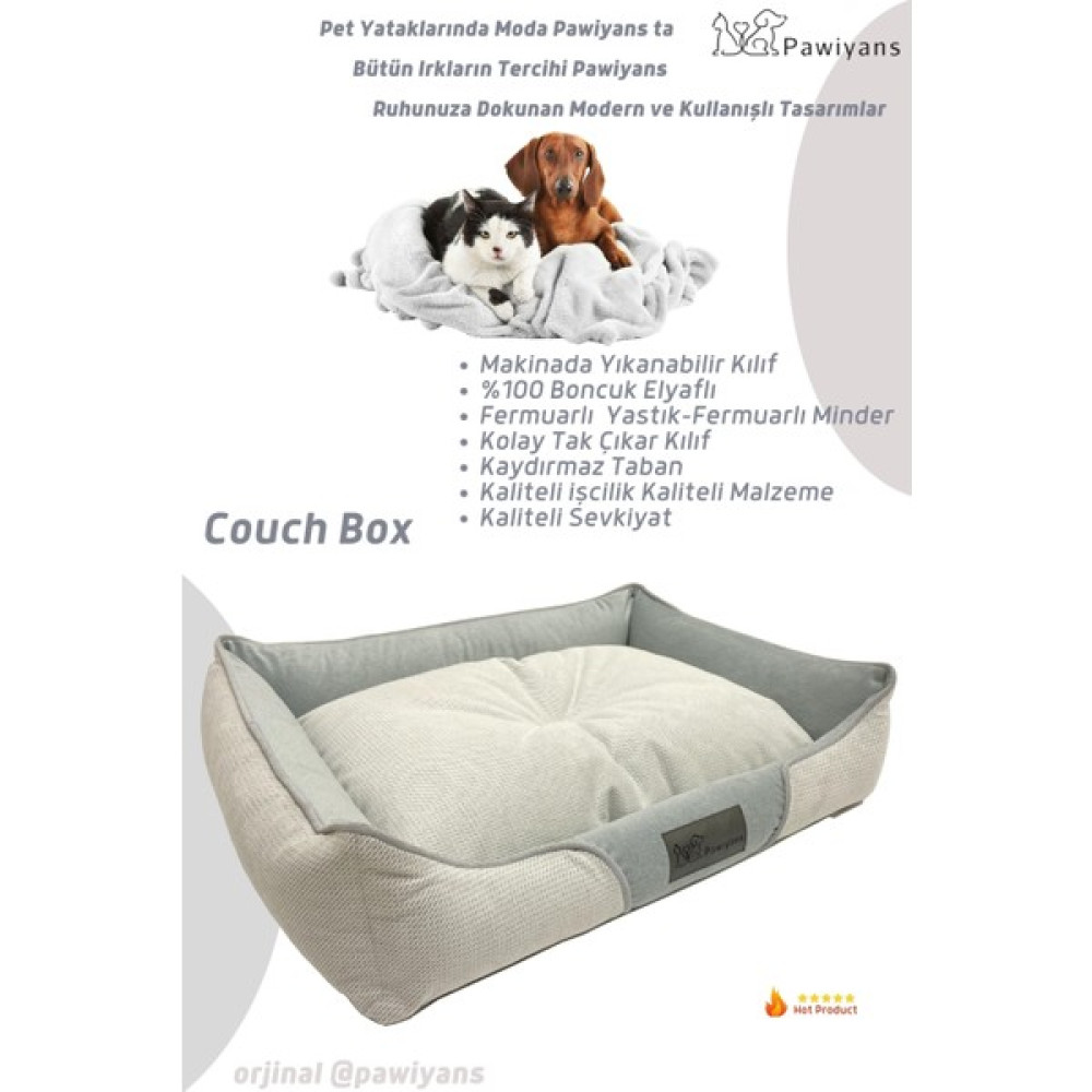 Couch Box Kedi Köpek Yatağı Yıkanabilir Fermuarlı Kılıf Astarlı Elyaf Minderli - XLarge:71 x 84 x 18 cm - Kırık Beyaz Evcil Hayvan Ürünleri Fiyatı