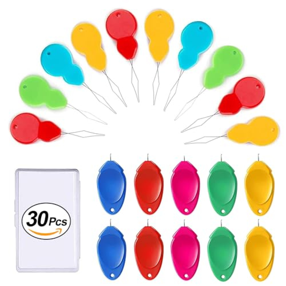 CousDUoBe 30Pcs Needle threaders for Hand Sewing,Plastic Wire Loop DIY Needle Threader Hand Machine Sewing Tool with Transparent Box, Color Random