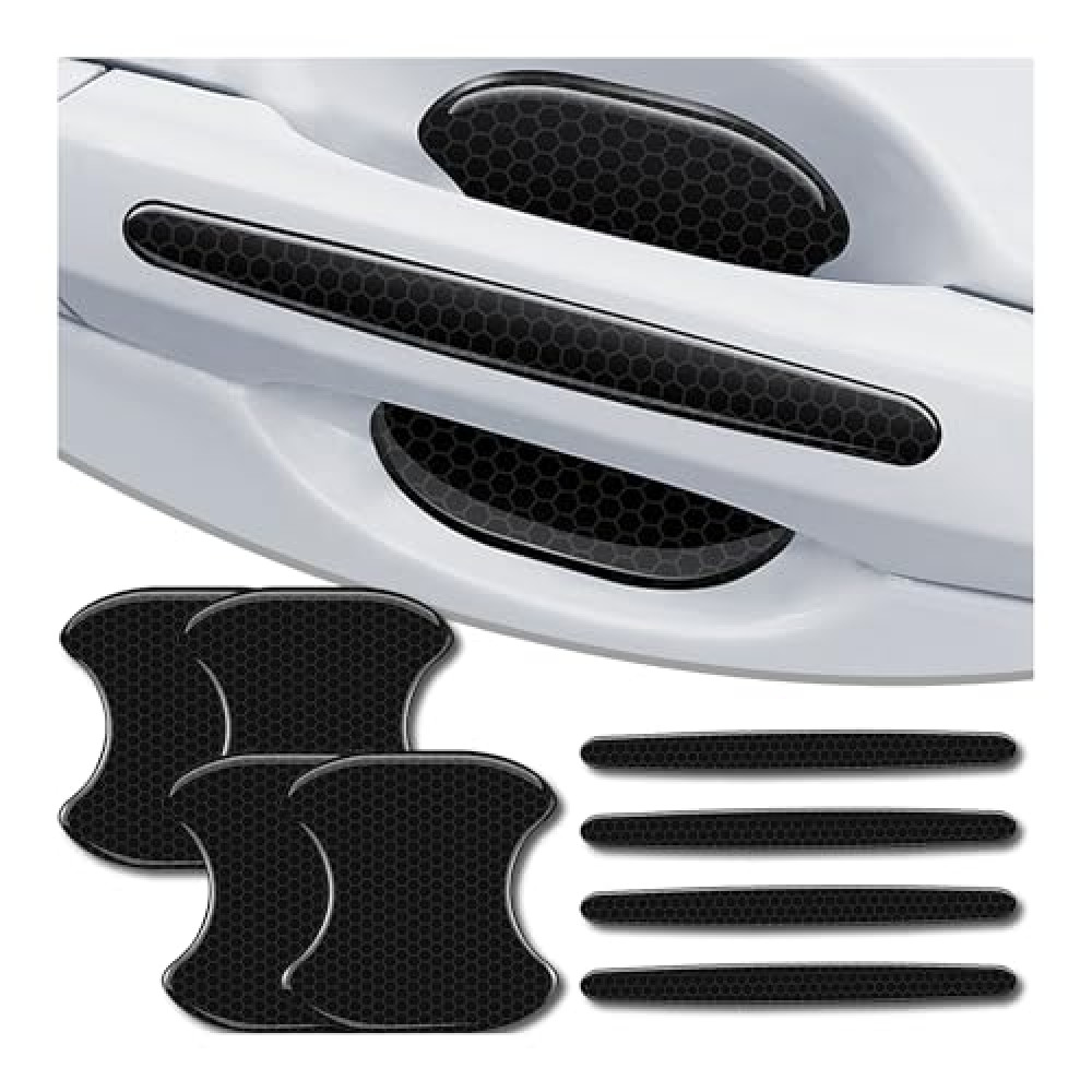 Couslcd 4Pcs Reflective Car Door Handle Bowl Sticker, Car Door Handle Protective Sticker Anti-Scratch (Black, 8Pcs)