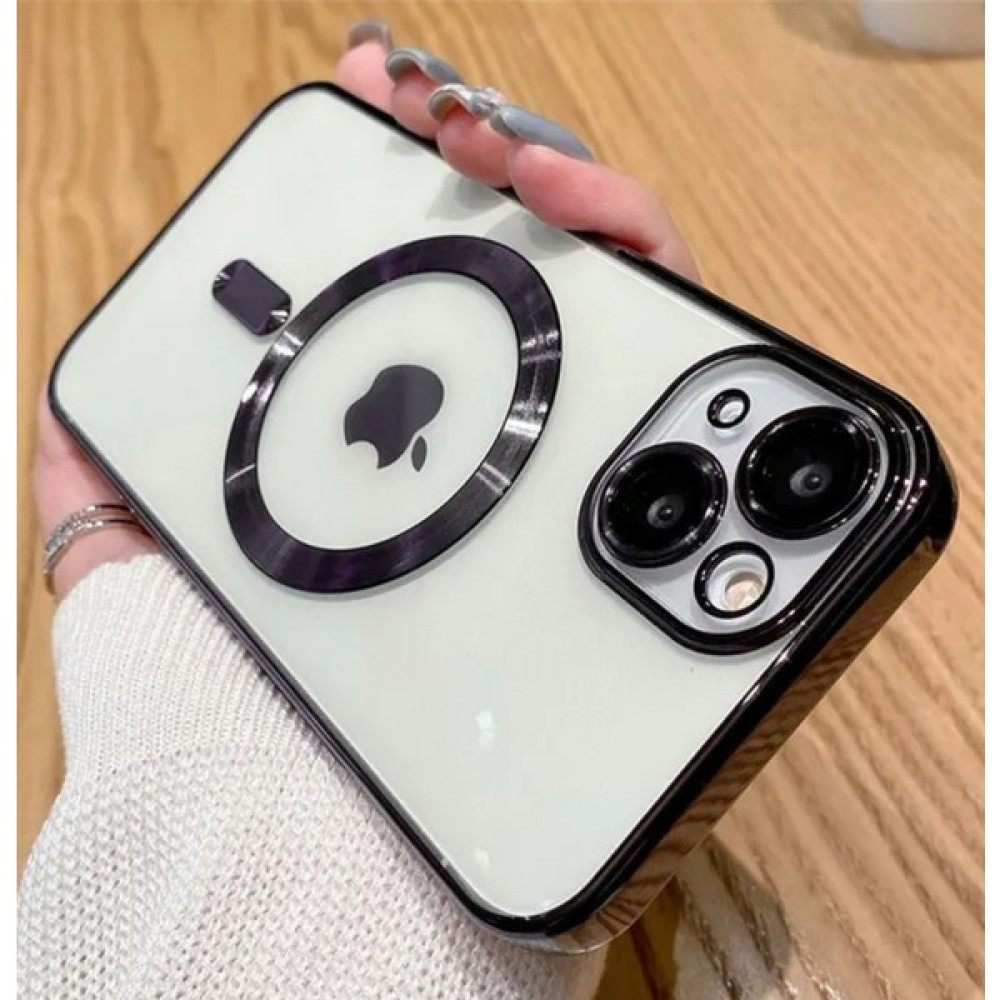 Cover Center Iphone 13 Uyumlu Kılıf Kamera Lens Korumalı Renkli Manyetik Magsafe Özellikli Şeffaf Kross Kilif - Siyah Cep Telefonu Kılıfı Fiyatı