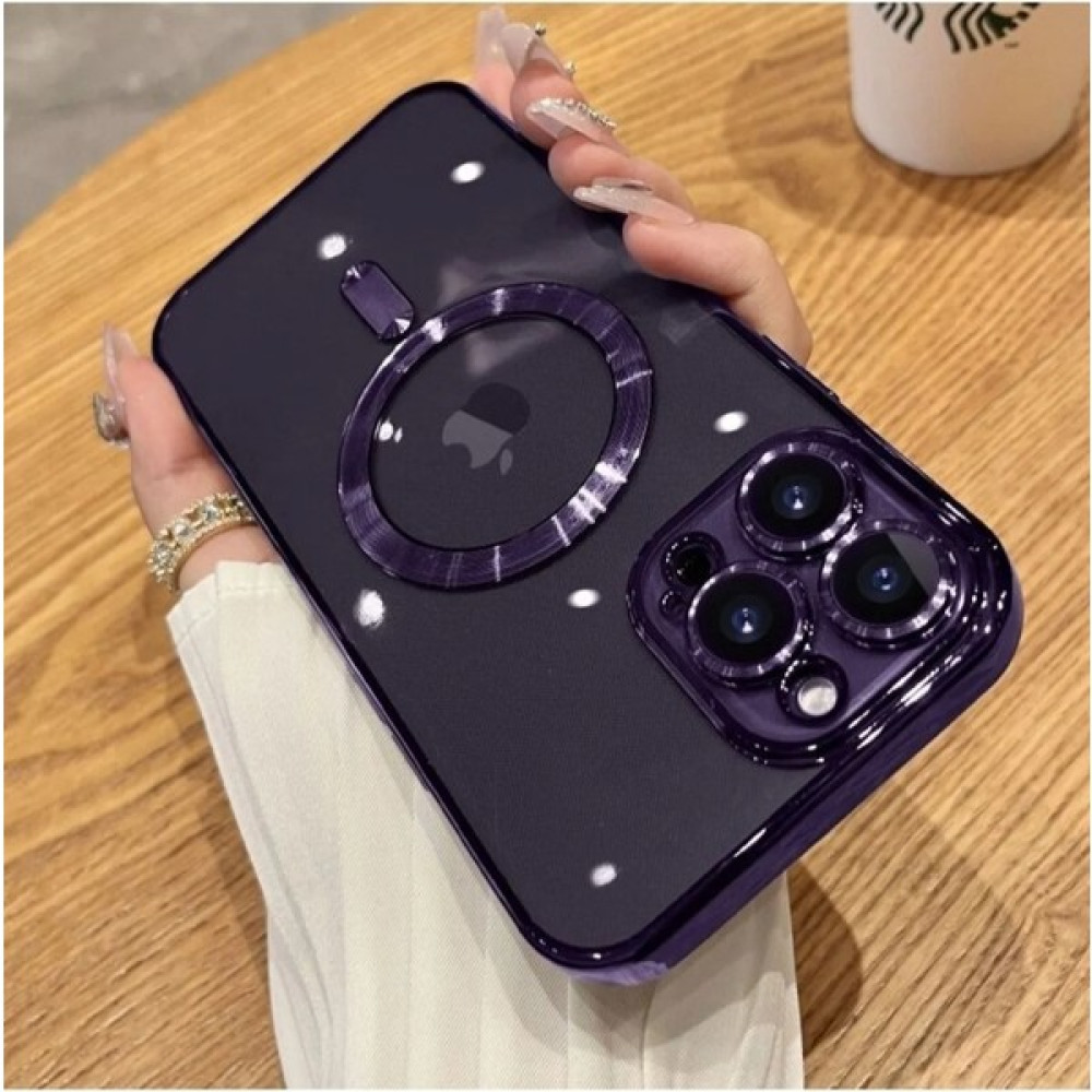 Cover Center Iphone 14 Pro Max Uyumlu Kılıf Kamera Lens Korumalı Renkli Manyetik Magsafe Özellikli Şeffaf Kross - Derin Mor Cep Telefonu Kılıfı Fiyatı