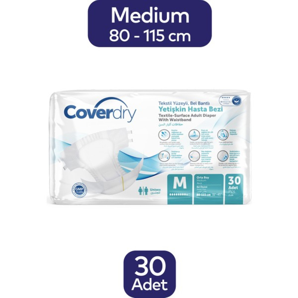Coverdry Tekstil Bel Bantlı Hasta Bezi 30'lu Medium Hasta Bezleri ve Temizliği Fiyatı