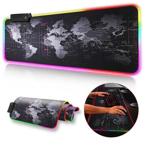 CoverZone Büyük World Map Desenli Işıklı 80x30 cm Pad Oyuncu Rgb Mousepad & Klavye Pad