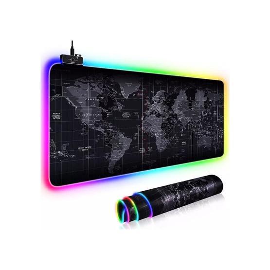 CoverZone Büyük World Map Desenli Işıklı 80x30 cm Pad Oyuncu Rgb Mousepad & Klavye Pad