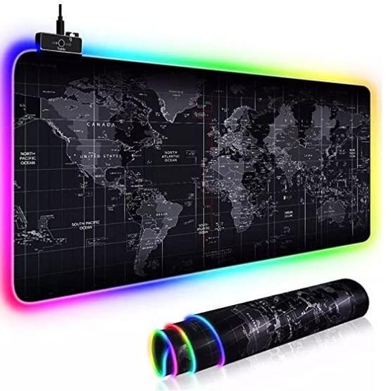 CoverZone Büyük World Map Desenli Işıklı 80x30 cm Pad Oyuncu Rgb Mousepad & Klavye Pad