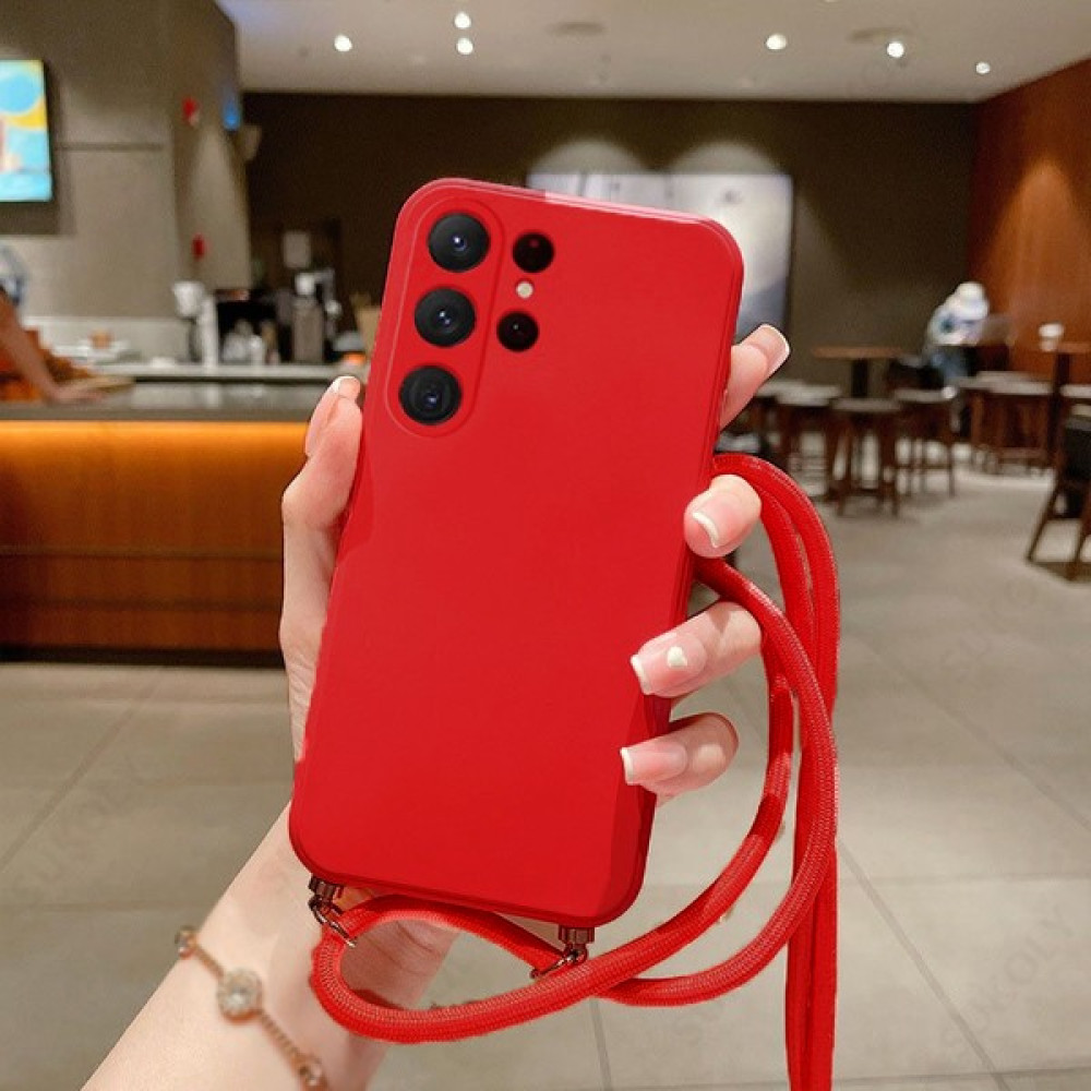 CoverZone Galaxy S22 Ultra ile Uyumlu Ipli Boyun Askılı Silikon Kılıf Kadife Iç Yüzeyli Epiphany Kılıf Kırmızı Cep Telefonu Kılıfı Fiyatı