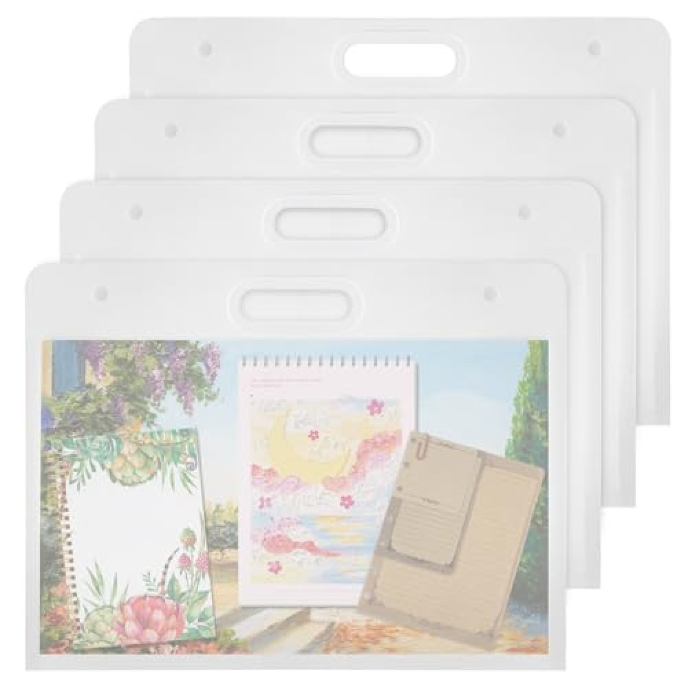 Covzoe 4 Pack Art Portfolio Folder, 17" x 13" Clear Poster Storage Bag with Handle, Plastic Waterproof Bulletin Board Holder Painting Container for Artwork, Drawing Pads, Charts