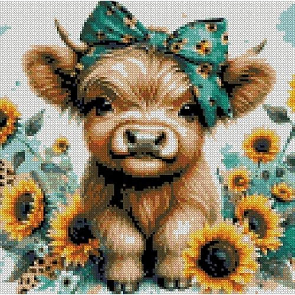 Cow Stamped Cross Stitch Kits for Adults Beginner, Sunflowers Counted Cross Stitch Kits Printed Stitching Cute Patterns Dimensions Needlepoint Art Crafts Embroidery Kits for Adults Beginners