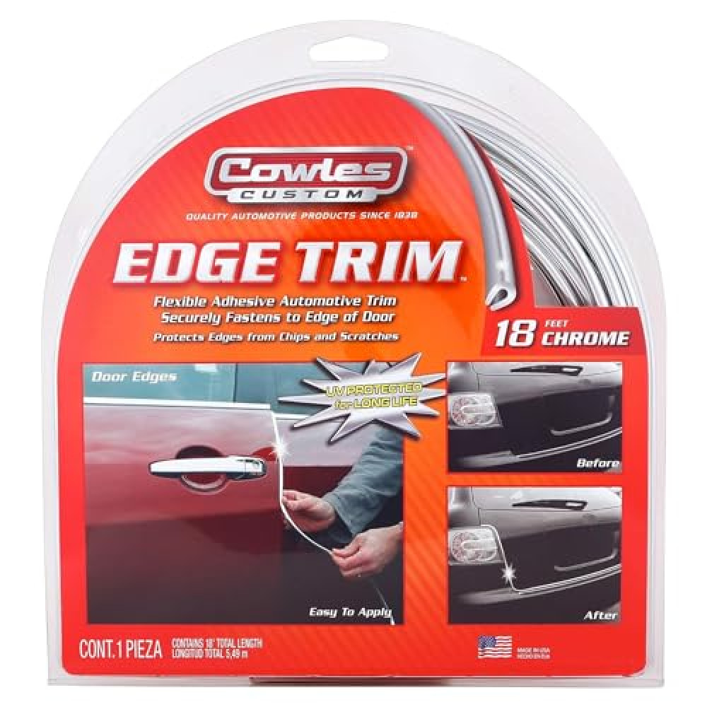 Cowles Custom - Enhanced 18ft Chrome U-Channel Edge Guard Trim, 18feet Rubber Bumper Protector accessory, Door Guard for Cars, Trucks, SUV, ATV, Boats