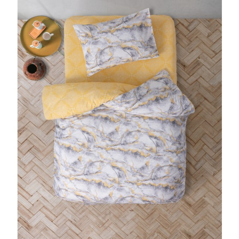 Cozy Home Tek Kişilik Lastikli Çarşaflı Nevresim Takımı Mermer Sarı - 160 x 220 cm Diğer Fiyatı