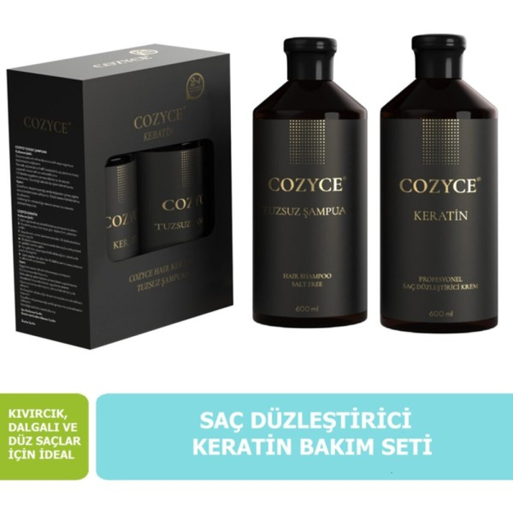 Cozyce Brezilya Fönü Keratini 2'li Set Tuzsuz Şampuan 600 ml + Keratin Saç Bakımı 600 ml Şampuan ve Saç Kremi Fiyatı