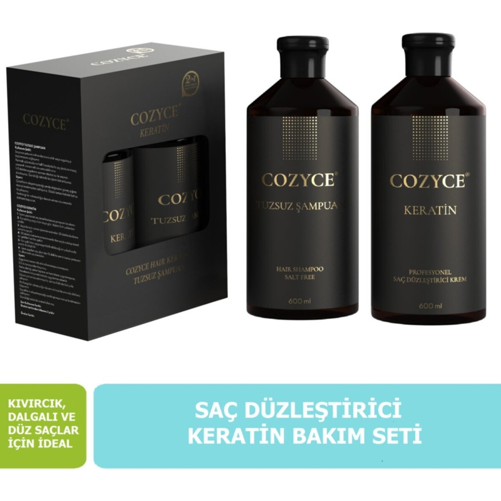 Cozyce Brezilya Fönü Keratini 2'li Set Tuzsuz Şampuan 600 ml + Keratin Saç Bakımı 600 ml Saç Bakım Maskeleri & Serumlar & Spreyler Fiyatı