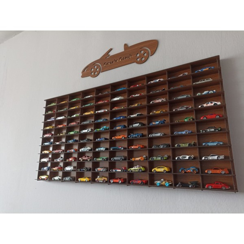 Cr Design Ahşap Araba Rafı 100'LÜ Dekoratif Ceviz Renk 1/64 ( Hotwheels ve Matchbox Arabalar Için Uygundur) - Kahverengi Duvar Rafı Fiyatı