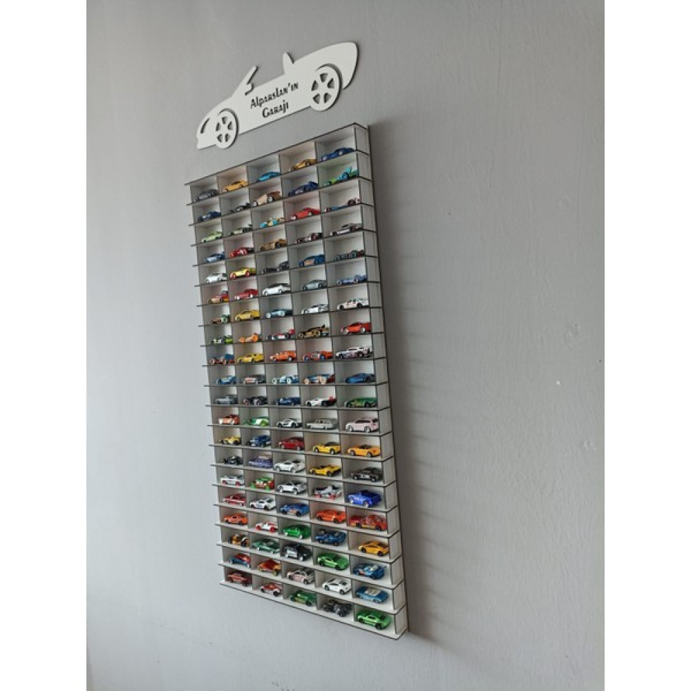 Cr Design Ahşap Araba Rafı 100'LÜ Dikey Beyaz Renk (Hotwheels ve Matcbox Arabaları Için Uygundur) Duvar Rafı Fiyatı