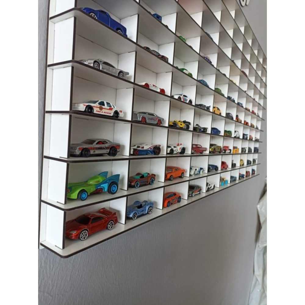 Cr Design Ahşap Dekoratif Duvar Araba Rafı 100'LÜ Yatay Beyaz Renk (Hotwheels ve Matcbox Arabalarına Uygundur) Duvar Rafı Fiyatı