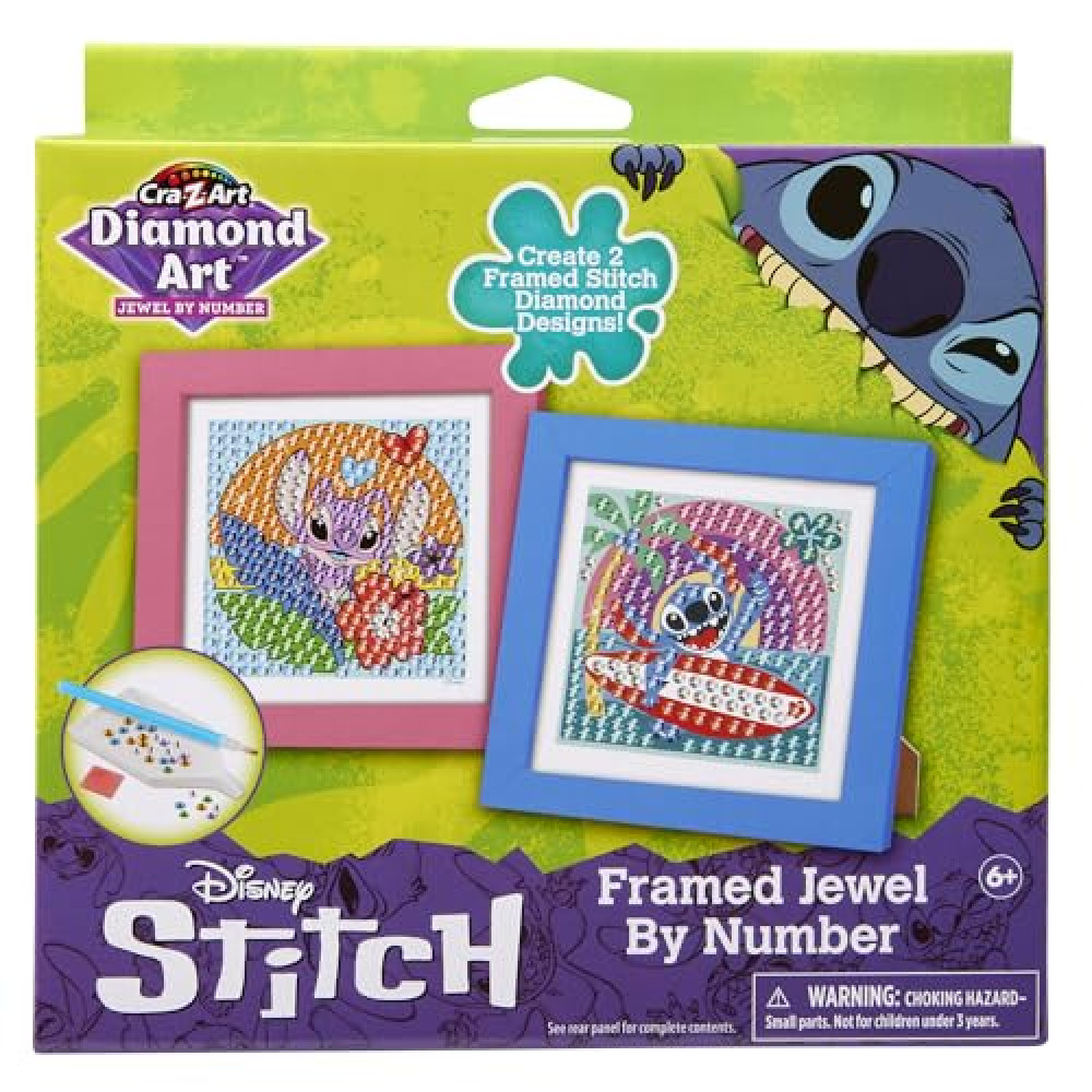 Cra-Z-Art Disney Stitch Framed Chunky Gem by Number Kit, Diamond Art Painting Kits - DIY Diamond Jewel by Number Art, Creative Gem Craft, Great Gift for Birthdays for Girls and Boys Ages 6 and Up
