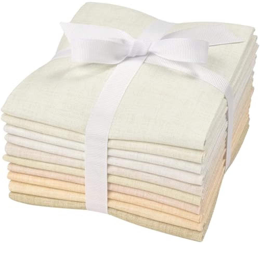 Craftido - 10 Options Solids with Tweed Tonals - Assorted Color Cotton Quilting Fabric Bundles 10pcs Fat Quarters 18"x21" - Medium Weight 5.2oz - for Quilting, Sewing and Crafts - Not Quite White