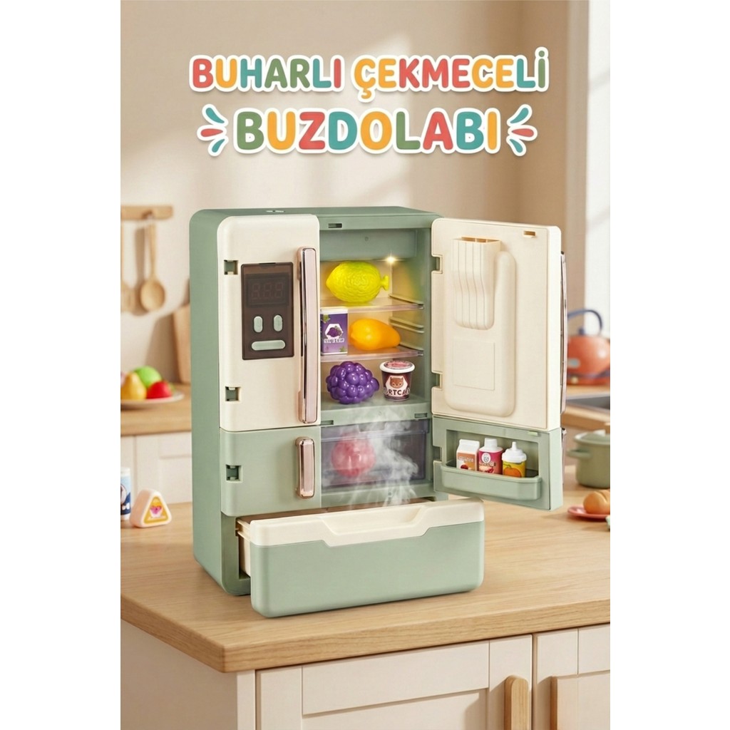Craftivio 28 Parça Aksesuarlı Buharlı Işıklı ve Müzikli Çekmeceli Oyuncak Buzdolabı Evcilik Mutfak Seti - Çok Renkli Anne Bebek Oyuncak Fiyatı