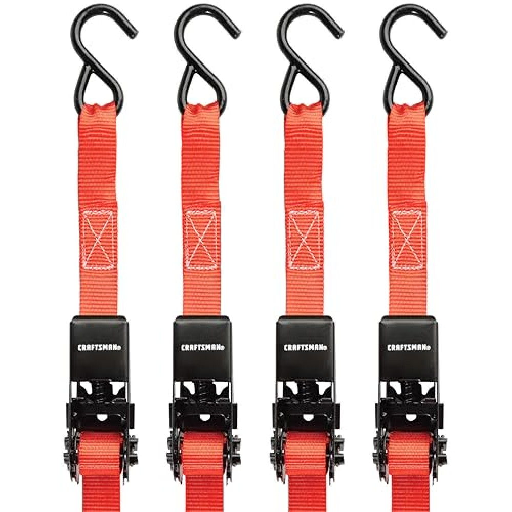 CRAFTSMAN CMXAZBS9004 Black/Red 1" x 10' Ratchet Tie Down Straps - Light-Weight Duty (900 Lb Break Strength), 4 Pack