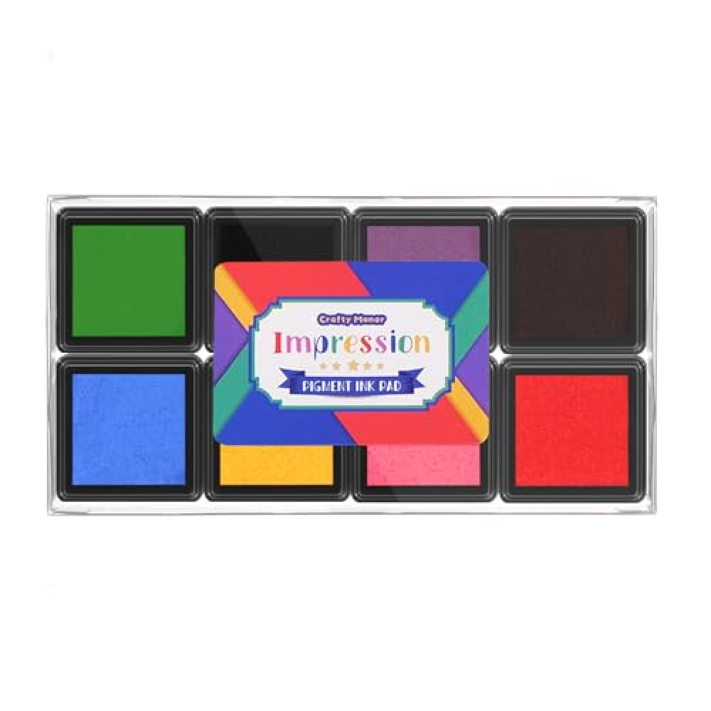 CraftyManor Mini 8 Color Pigment Ink Pads for Stamps, Fingerprint Ink Pad for Kid, Stamp Pad for Scrapbook Paper & Stamps for Classroom & Clothing Stamp & Letter Stamps, Archival