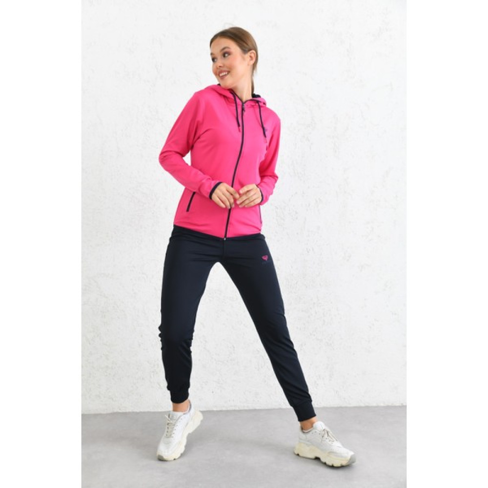 Cramp Spor Pembe Fermuarlı Regular Kesim Kapüşonlu Manşet Paça Bayan Eşofman Takımı Kadın Eşofman Fiyatı