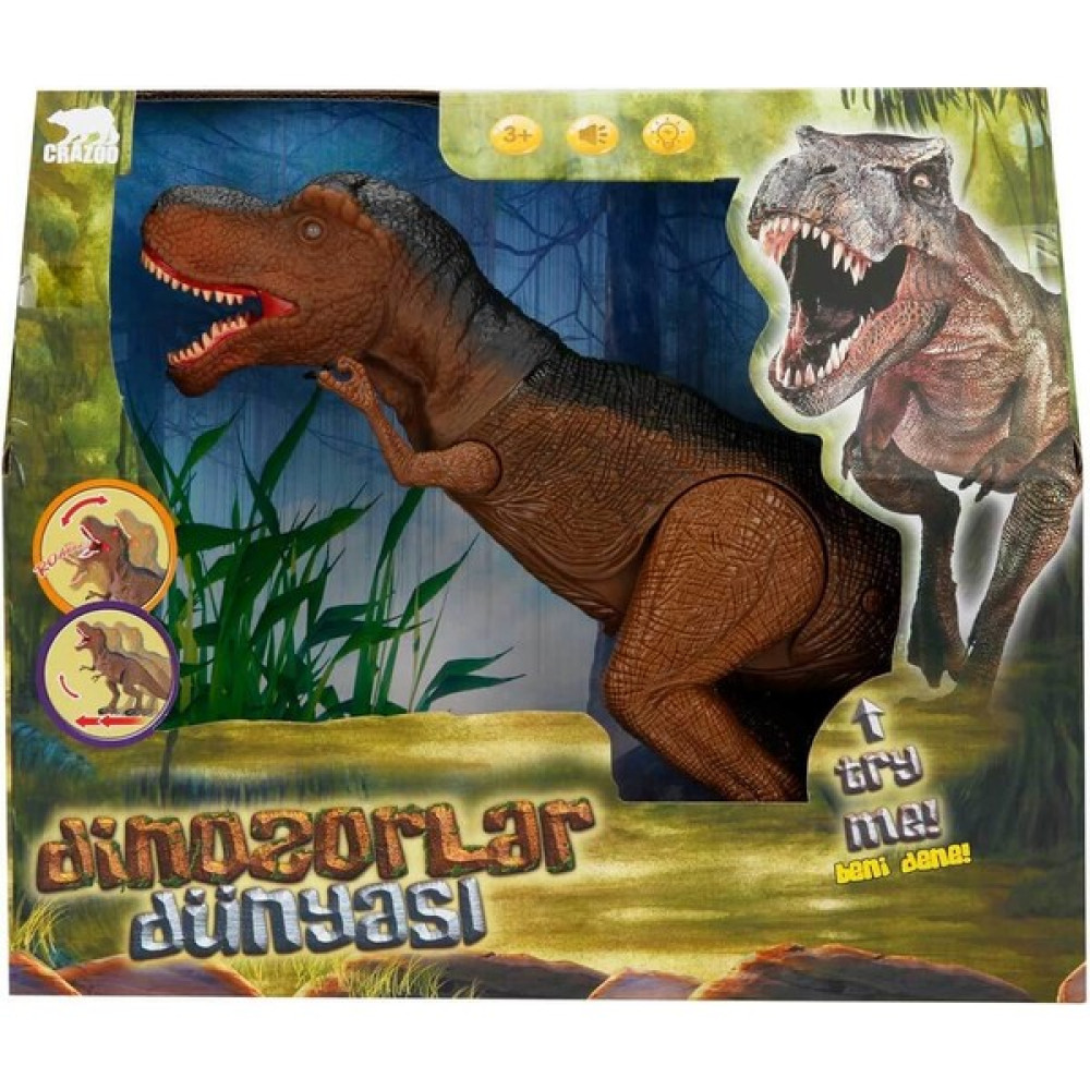 Crazoo Sesli ve Işıklı Büyük Dinozor - Kahverengi - Renkli Oto Boyaları Fiyatı