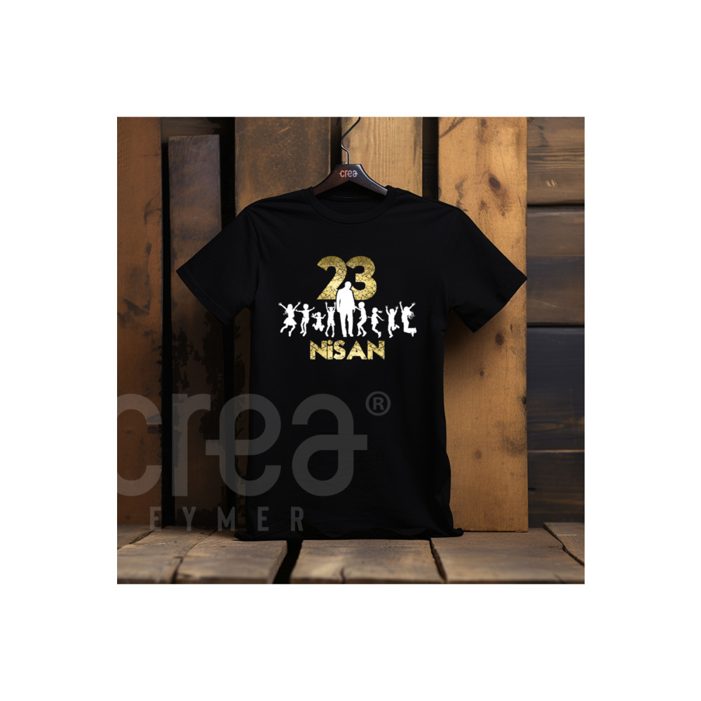 Crea Eymer Wear 23 Nisan Çocuk Bayramı Altın Varak Baskılı Premium Siyah Tişört 5-6 Yaş Beden Bayan T-shirt Fiyatı