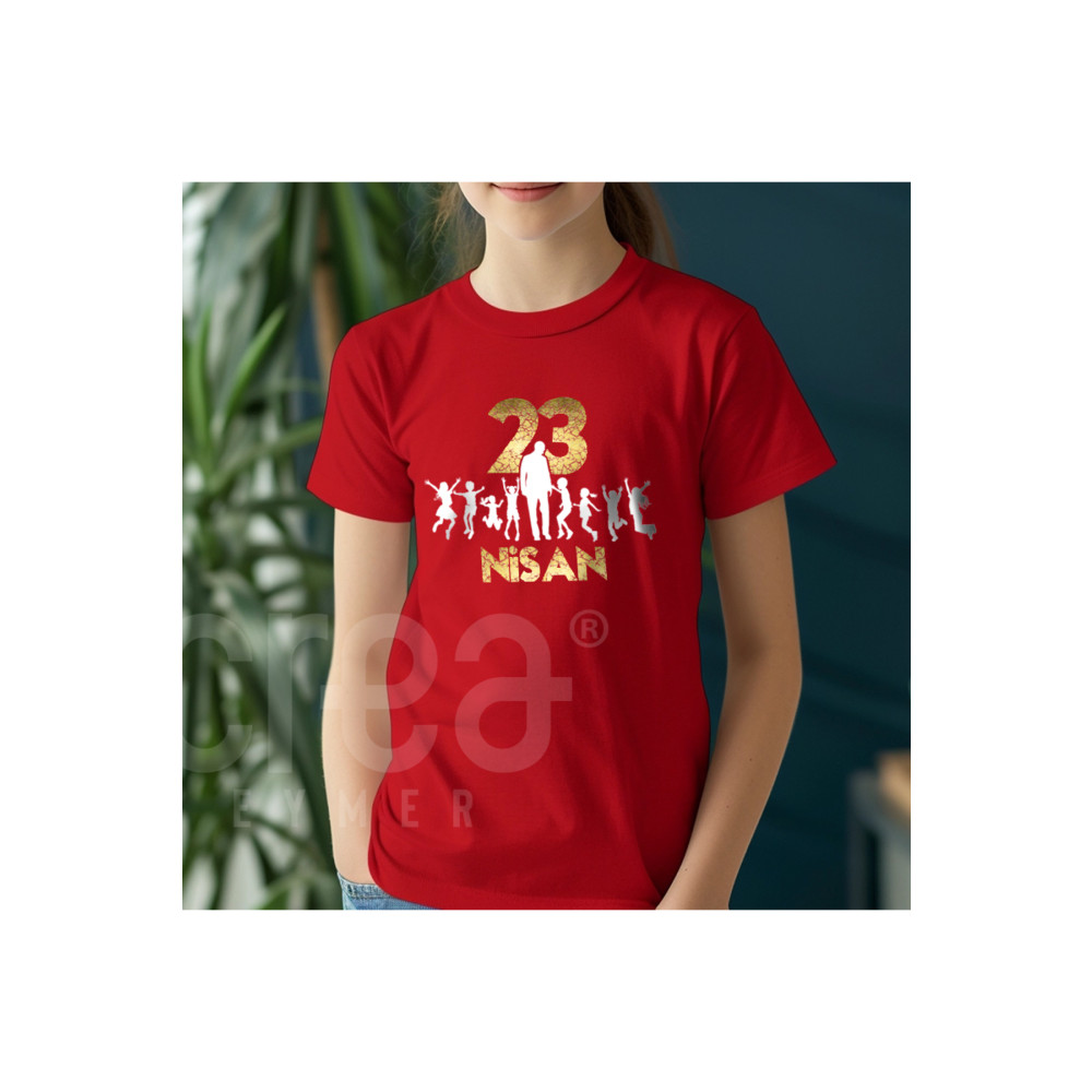 Crea Eymer Wear 23 Nisan Çocuk Bayramı Altın Varak Baskılı Premium Siyah Tişört 9-10 Yaş Beden Bayan T-shirt Fiyatı