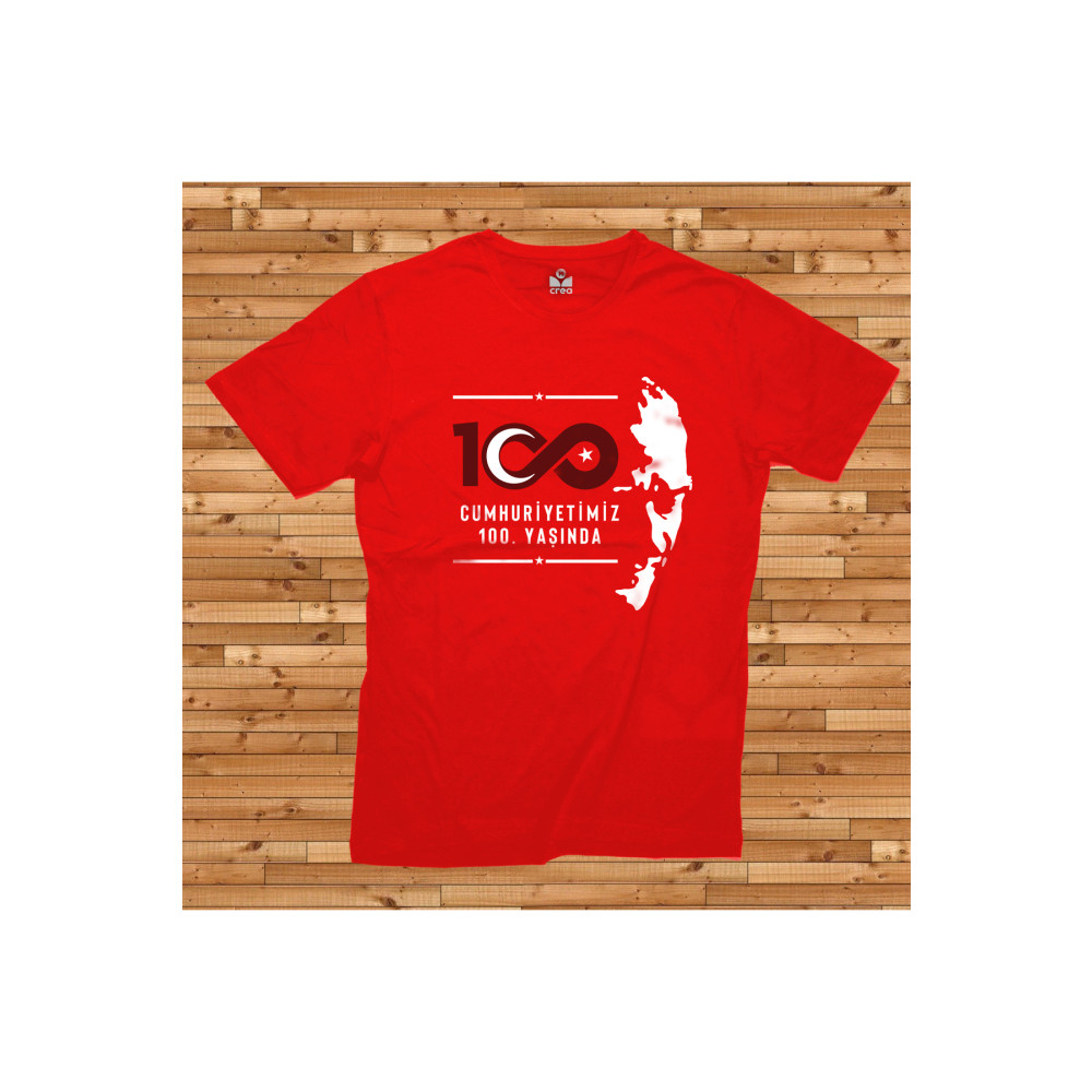 Crea Eymer Wear Atatürk 100.Yıl Özel Seri Tasarım Baskılı Bisiklet Yaka 100% Pamuklu Tişört Siyah - Kırmızı S Beden Bayan T-shirt Fiyatı
