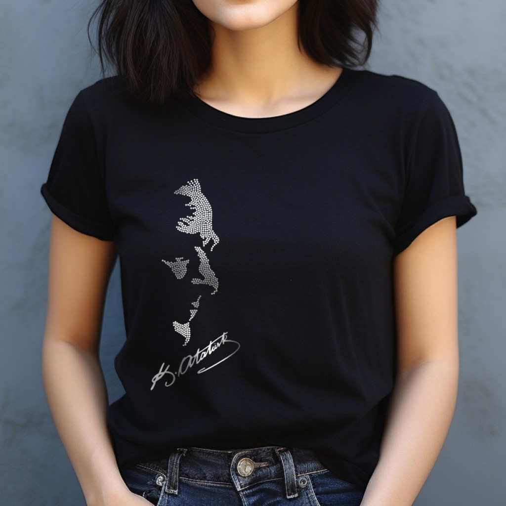 Crea Eymer Wear Atatürk Kristal Taş Baskılı Siyah Tişört Giyim & İç Giyim Fiyatı
