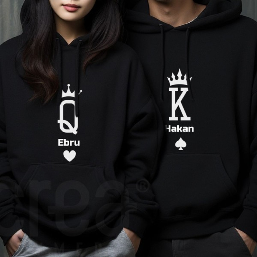 Crea Eymer Wear Sevgililer Günü Çift Kombini Isime Özel King Queen Baskılı 3 Iplik Siyah Sevgililer Günü Sweatshirt Erkek Sweatshirt Fiyatı