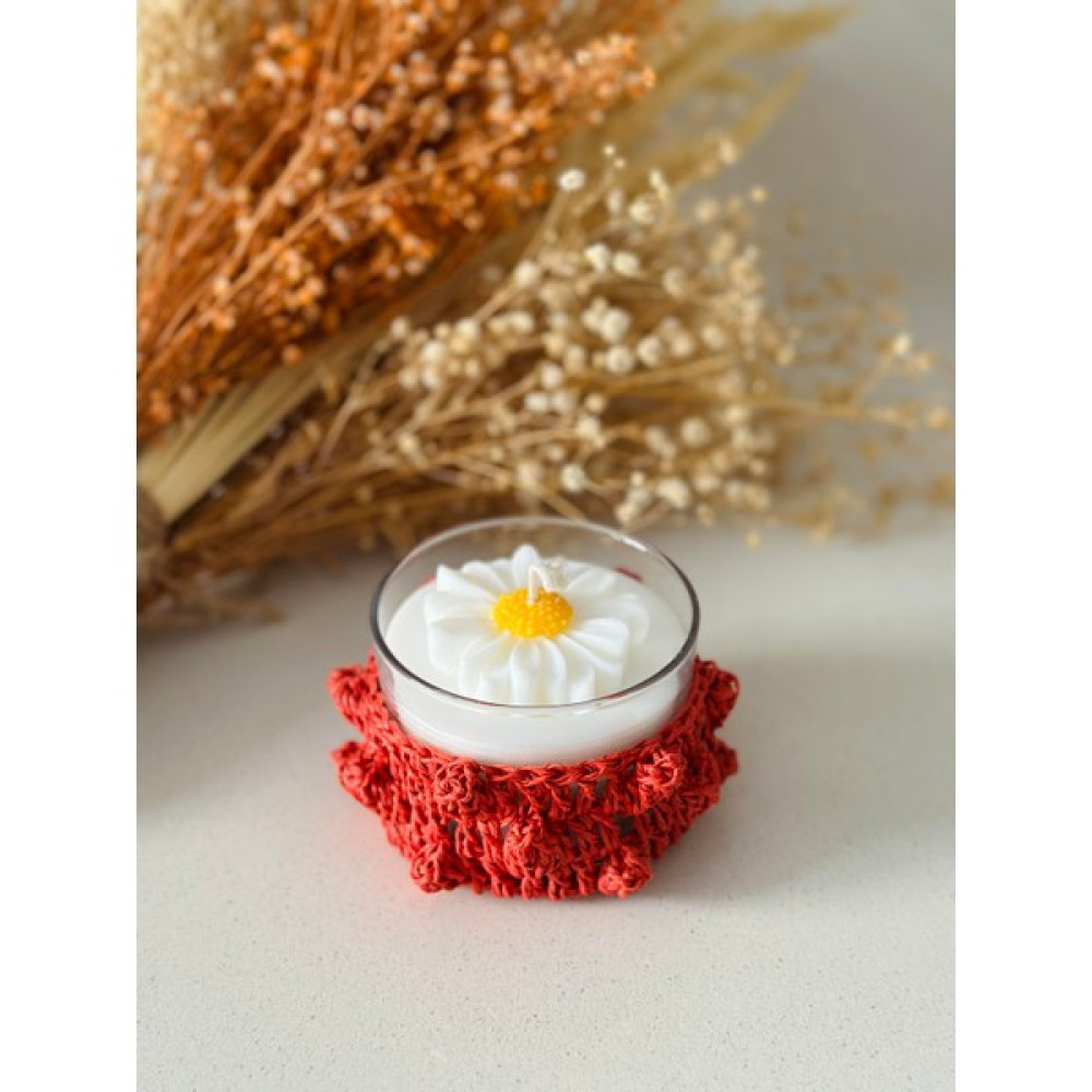 Crea Point Papatya Çiçek Figürlü Tasarım Soya Wax Kılıflı Cam Bardak Kokulu Mum - Kırmızı Dekoratif Mum Fiyatı