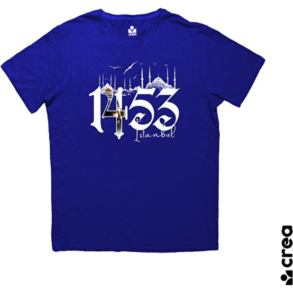 Creaeymer 1453 Fatih Sultan Mehmet Istanbul Baskılı Bisiklet Yaka 100% Pamuklu Tişört Saks Mavi Bayan T-shirt Fiyatı