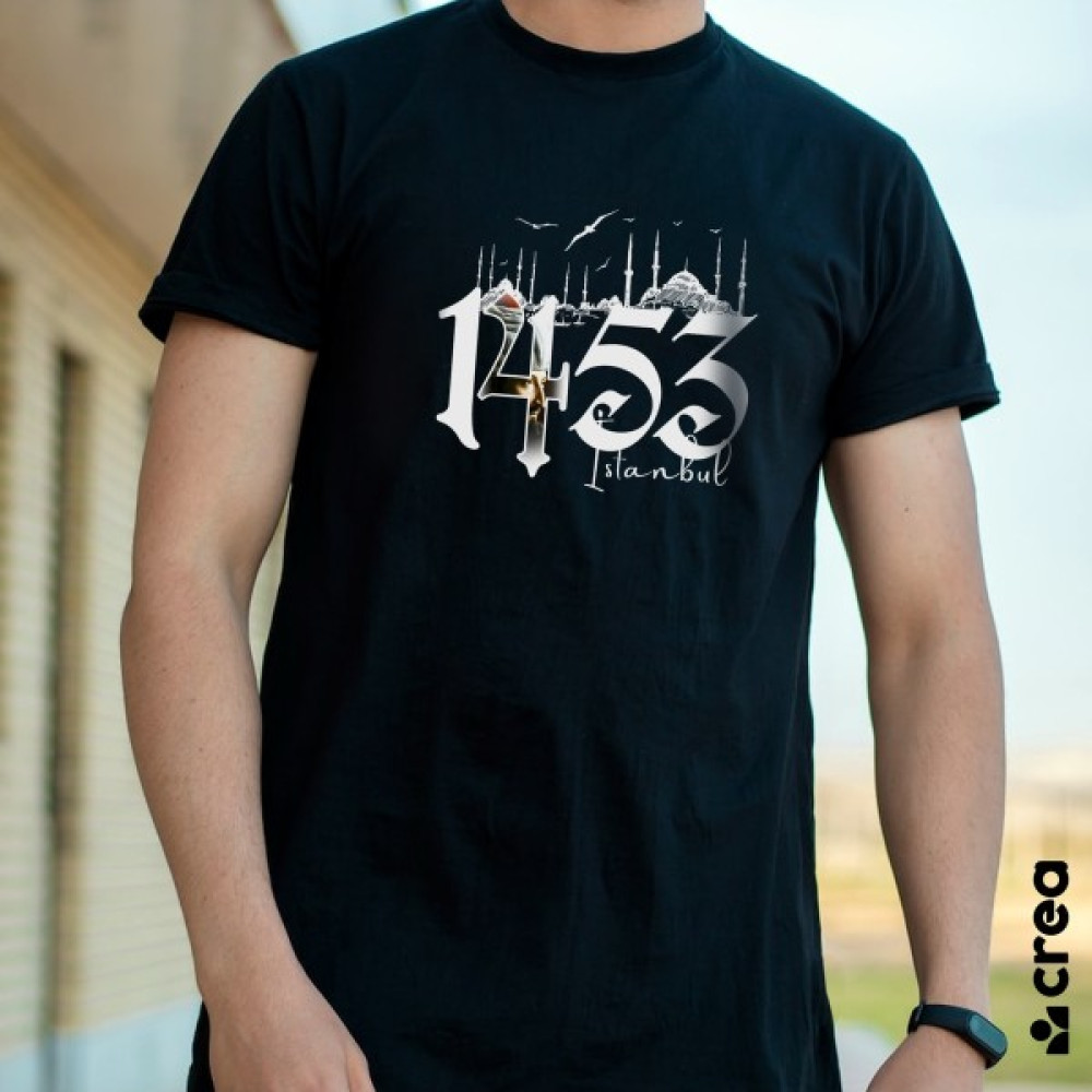 Creaeymer 1453 Fatih Sultan Mehmet Istanbul Baskılı Bisiklet Yaka 100% Pamuklu Tişört Siyah Bayan T-shirt Fiyatı