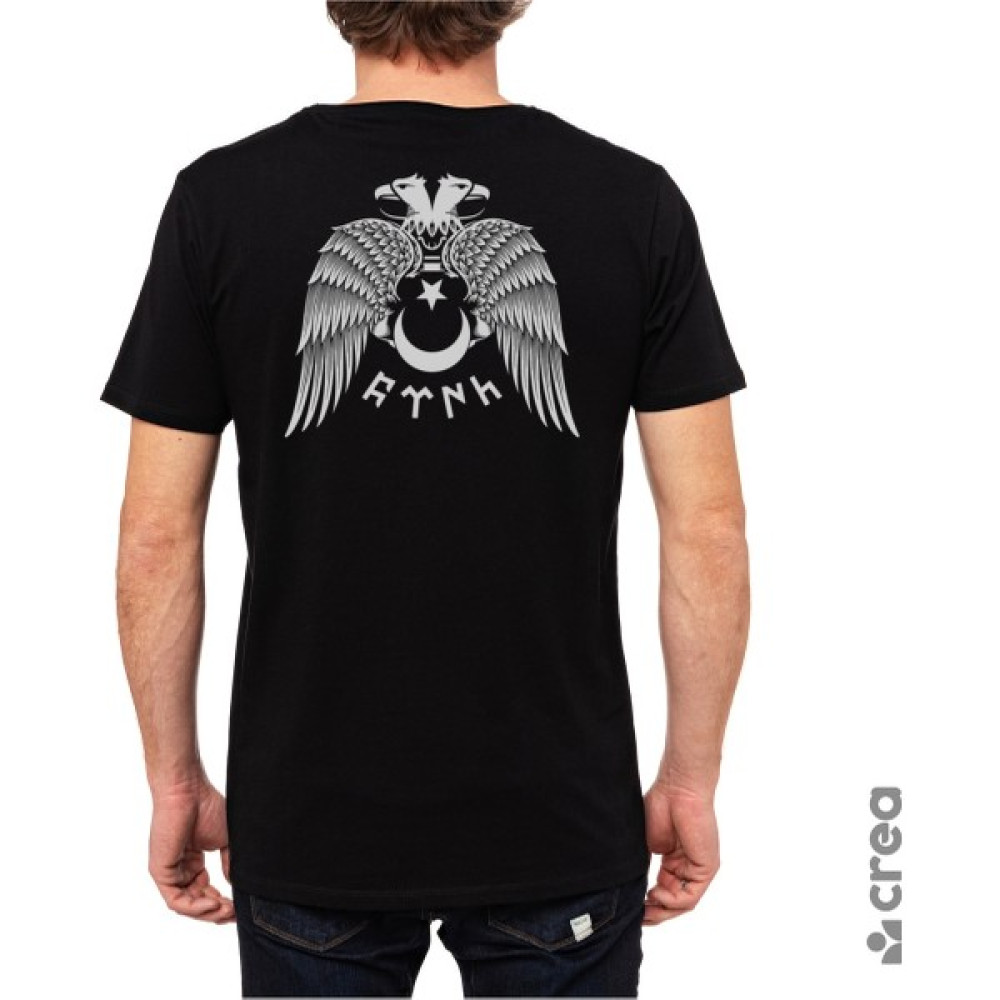 Creaeymer Çift Başlı Kartal Kanatlı Tasarım Baskılı Bisiklet Yaka 100% Pamuklu Tişört Siyah Bayan T-shirt Fiyatı