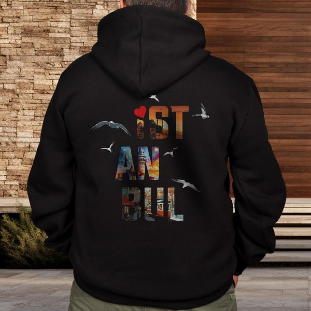 Creaeymer Istanbul Illüstratif Baskılı Oversize Hoodie Sweatshirt Siyah Bayan T-shirt Fiyatı