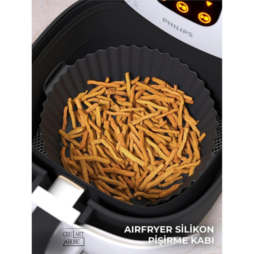Creart Home Crearthome Siyah Airfryer Silikon Pişirme Kabı 20X5 cm Bpa Içermez Airfryer Pişirme Kağıdı Aksesuar Kalıbı Kek Kalıpları Fiyatı
